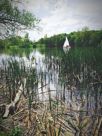 Scenic view of lake against sky