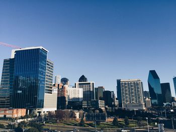 View of cityscape against clear sky