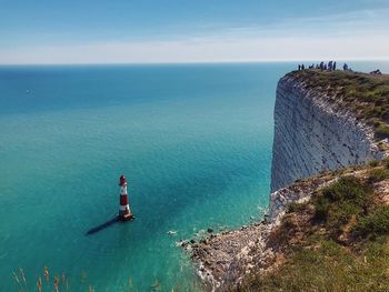 Beachy head tourists and buoy view