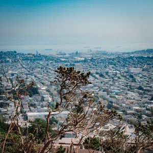 High angle view of cityscape against clear sky