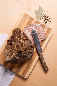 High angle view of food on cutting board