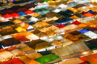 High angle view of multi colored umbrellas