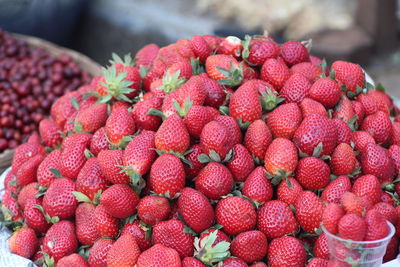Close-up of strawberries at market stall