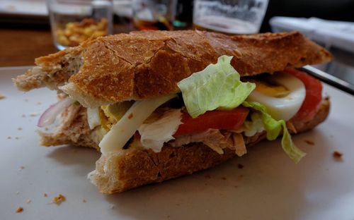 Close-up of bread in plate on table
