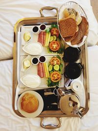 High angle view of breakfast on table