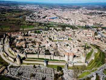 Drone picture of media al city of carcassonne, france