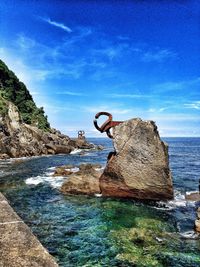 Scenic view of sea against blue sky