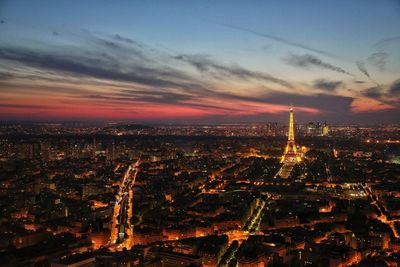 Aerial view of city at night