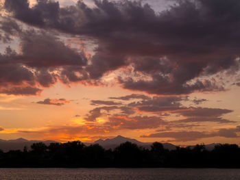 Scenic view of silhouette landscape against sky at sunset