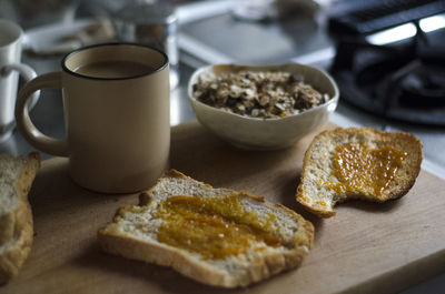 Close-up of breakfast on table