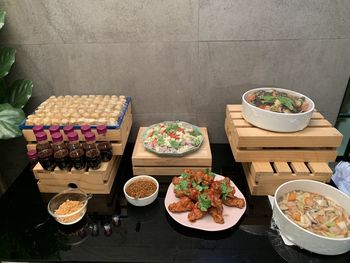 High angle view of food on table