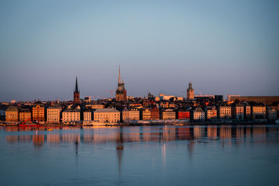 Reflection of buildings in city at waterfront