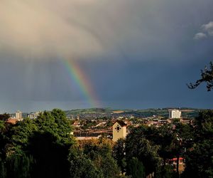 Rainbow over town