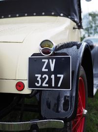 Close-up of license plate