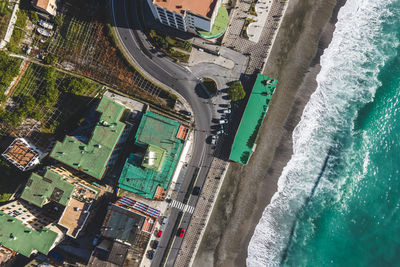 High angle view of buildings in city