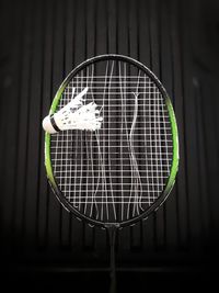 Close-up of damaged badminton racket