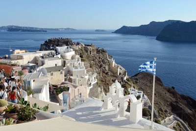 Panoramic view of sea against blue sky