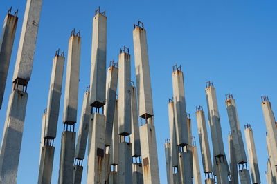 Low angle view of building against clear blue sky