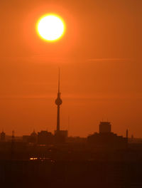 Silhouette of buildings at sunset
