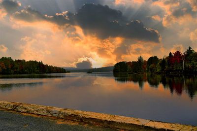 Scenic view of lake against sky during sunset