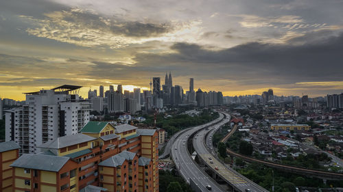 View of cityscape at sunset