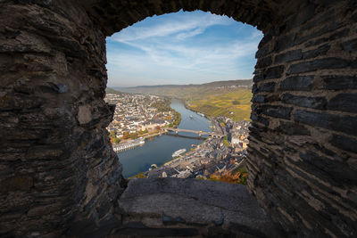 High angle view of bridge over river against sky