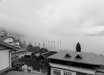 High angle view of buildings against sky