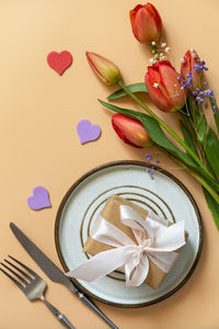 High angle view of food on table