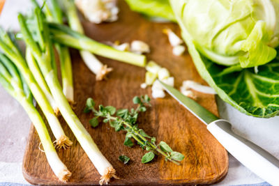 Close-up of chopped vegetables on cutting board