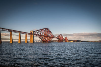 View of suspension bridge over river