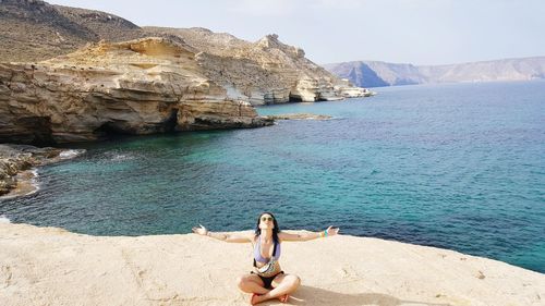 Scenic view of rock formation in sea