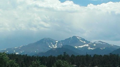 Scenic view of mountains against cloudy sky