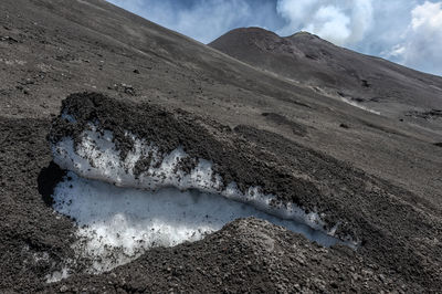 Scenic view of volcanic landscape against sky