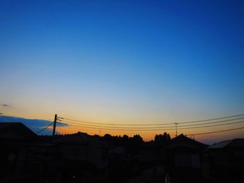 Silhouette buildings against clear sky at sunset