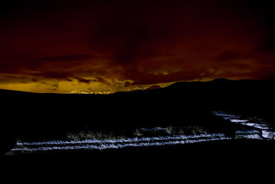 Scenic view of silhouette mountain against sky during sunset