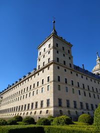 Tower of the facade of the monastery of san lorenzo de el escorial in madrid, spain