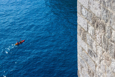 High angle view of boat on sea