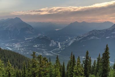 Scenic view of mountains against sky during sunset