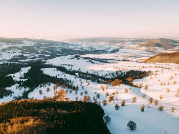 Aerial view of landscape during winter