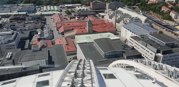 High angle view of buildings in city