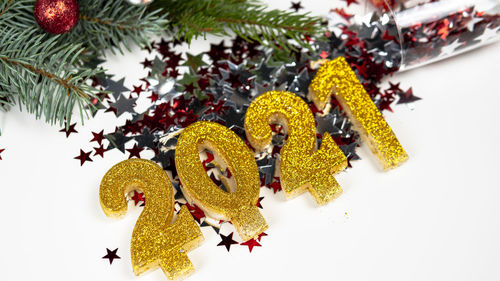 Close-up of christmas decorations on tree