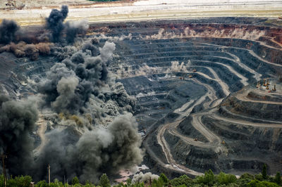 High angle shot of industrial explosion