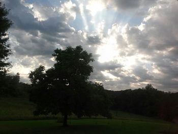 Scenic view of grassy field against cloudy sky