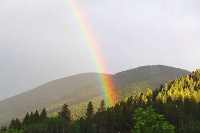 Rainbow over mountain against sky
