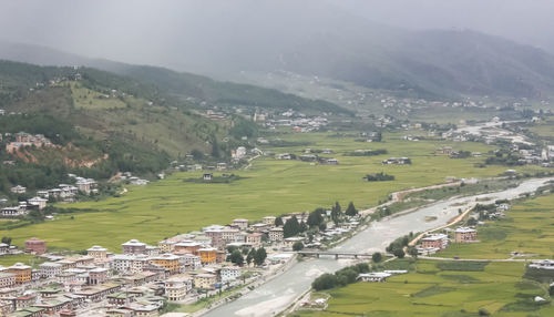 High angle view of village