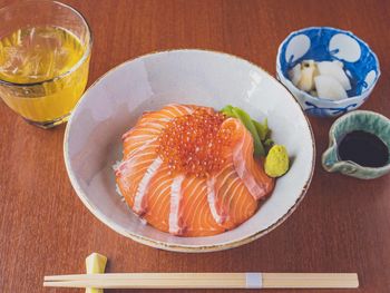 High angle view of food on table
