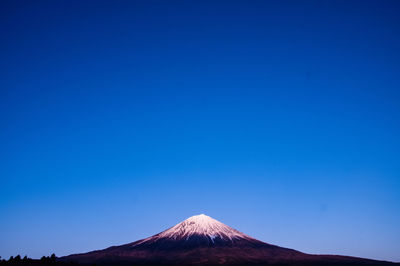 Low angle view of volcanic mountain against blue sky