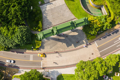 High angle view of street amidst buildings in city