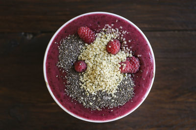 Close-up of strawberry in bowl on table