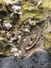 High angle view of rocks by river